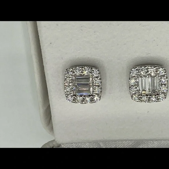 Silver Moissanite Earrings Micro Pave Emerald Cut 9.7 mm 11 ct - Picture 5 of 7